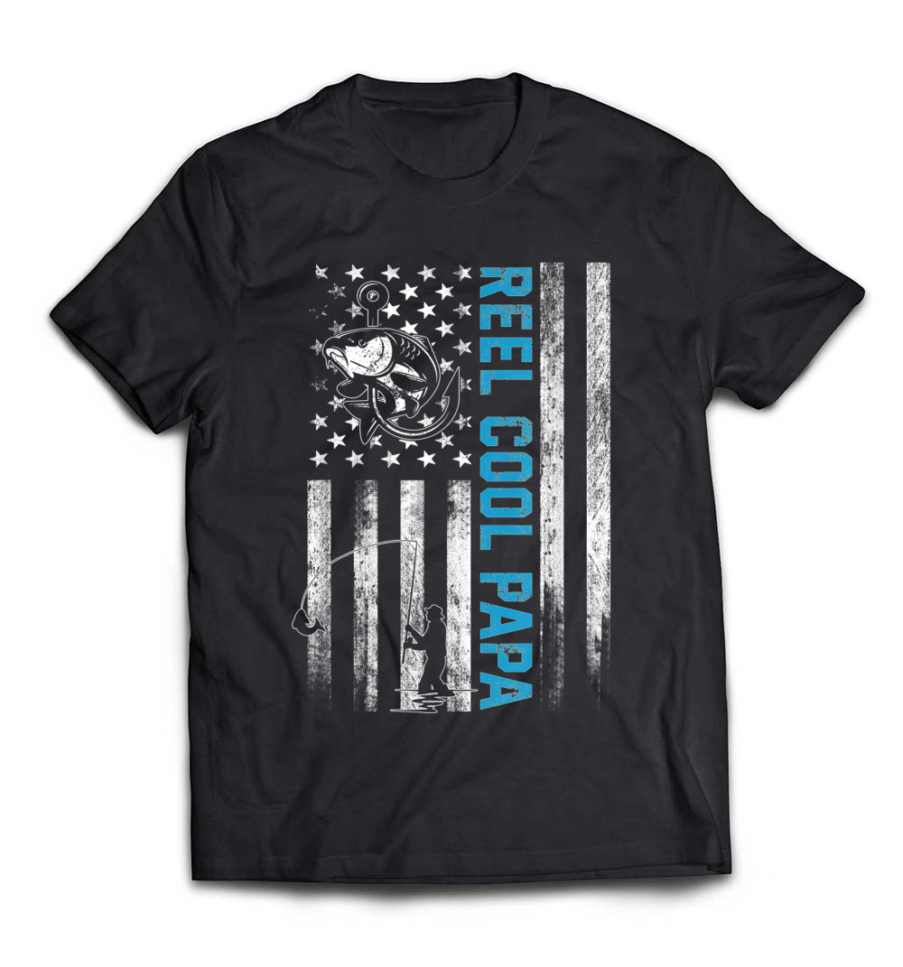 Men’s Reel Cool Papa American Flag Fish Fishing T-Shirt: Celebrate Fatherhood and Fishing